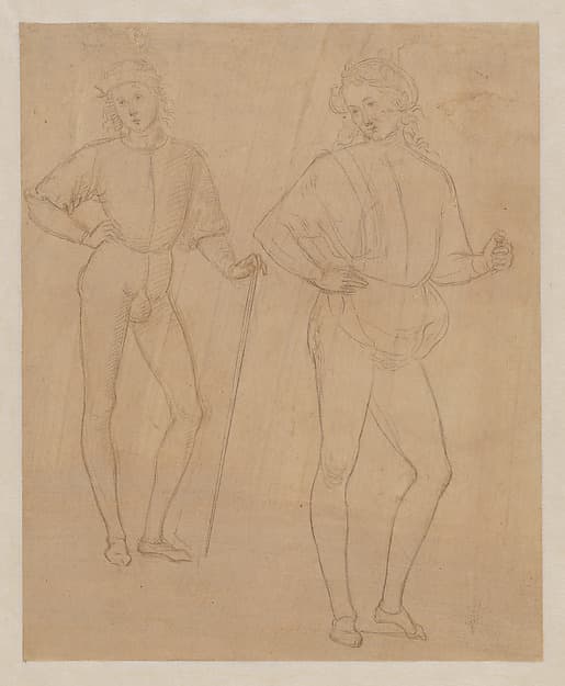 Two Studies of a Standing Youth in Quattrocento Clothing (recto); a cardinal's hat on a fragmentary coat of arms with a griffin (the arms of the city of Perugia) (verso), by Perugino (Pietro di Cristoforo Vannucci)