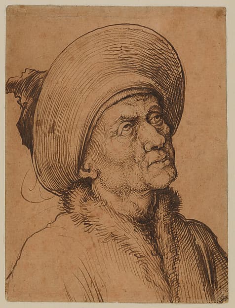 Bust of a Man in a Hat Gazing Upward, by Martin Schongauer