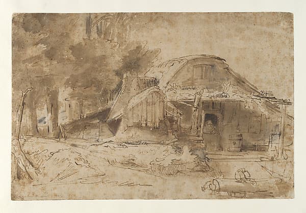 Cottage near the Entrance to a Wood, by Rembrandt (Rembrandt van Rijn)