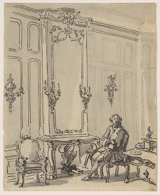 A Venetian Interior, with a Young Man Seated by the Fire, by Canaletto (Giovanni Antonio Canal)