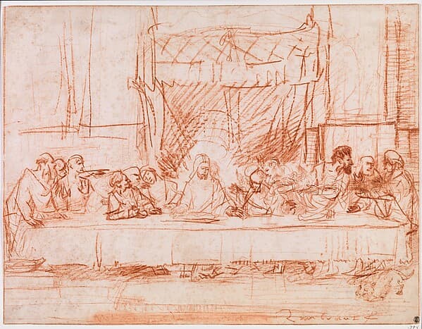The Last Supper, after Leonardo da Vinci, by Rembrandt (Rembrandt van Rijn)