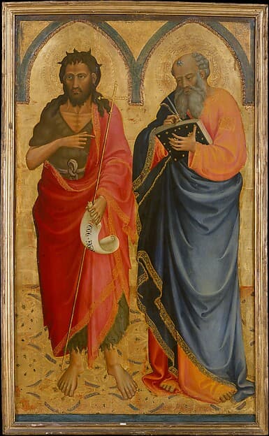 Saints John the Baptist and an Evangelist (Matthew?), by Bicci di Lorenzo