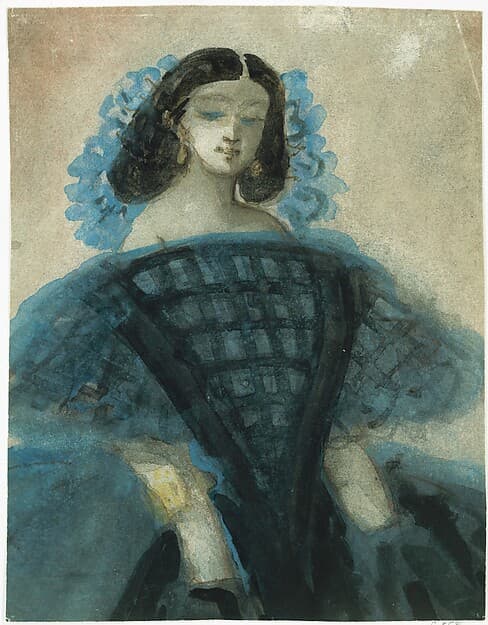 Young Woman in a Blue and Black Dress, by Constantin Guys