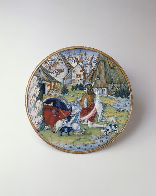 Plate (piatto): The Prodigal Son among the swine, by Maestro Giorgio Andreoli
