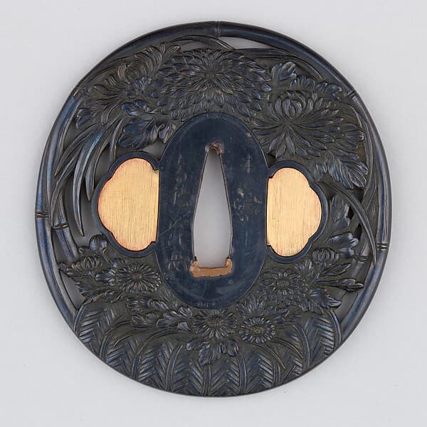 Sword guard (Tsuba) with Flower Basket Motif (花籠図鐔)