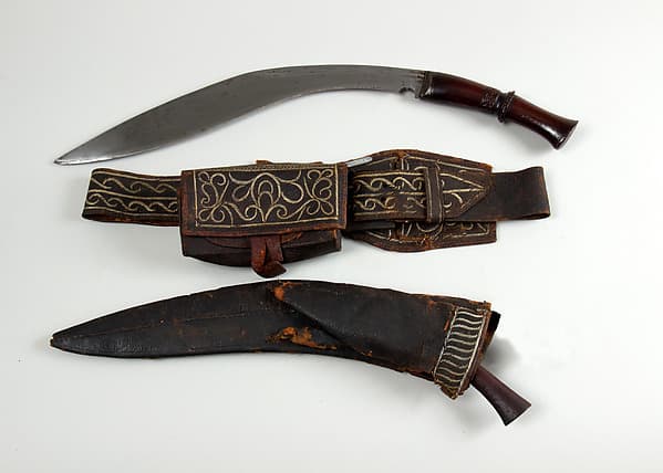Knife (Kukri) with Sheath, Small Knife, Belt, Pouch and Box