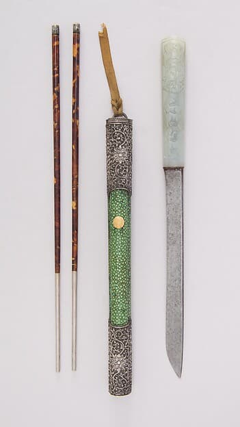 Knife with Sheath, Chopsticks, Picks, and Earspoon