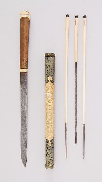 Knife with Sheath, Chopsticks, Pickle Spear and Picks