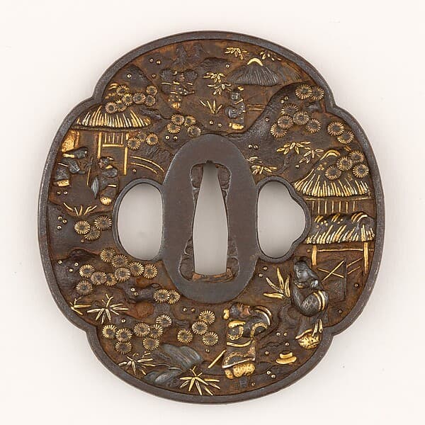 Sword Guard (Tsuba) Depicting Guo Jù (郭巨図鐔)