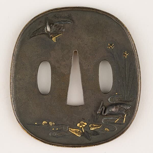 Sword Guard (Tsuba) Depicting Herons (鷺図鐔)