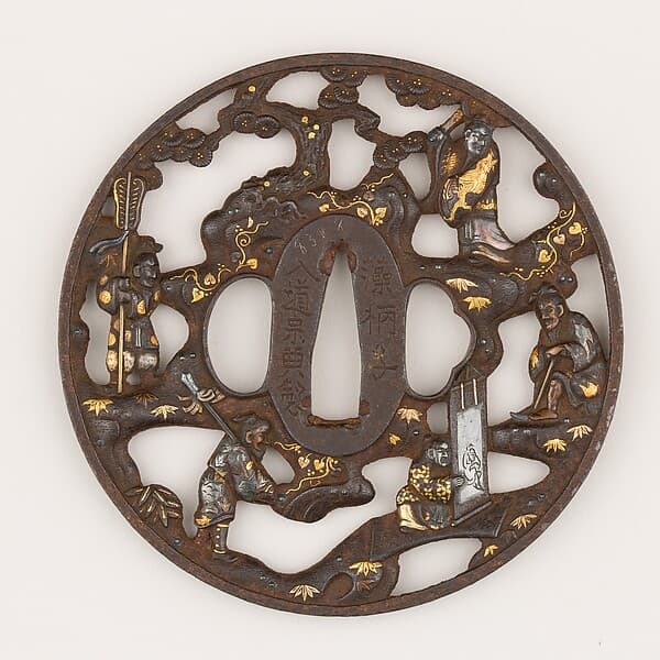Sword Guard (Tsuba) With (probably) the Motif of The Seven Sages in the Bamboo Groove (竹林七賢か透鐔)