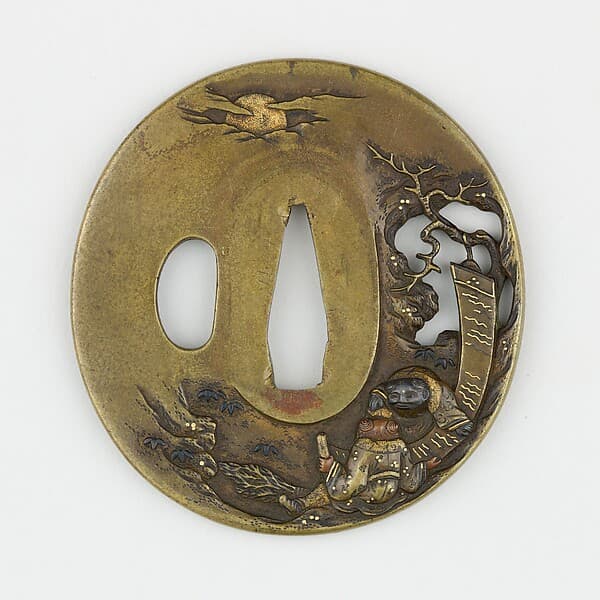 Sword Guard (Tsuba) Depicting Hanshan and Shide (寒山拾得図鐔)