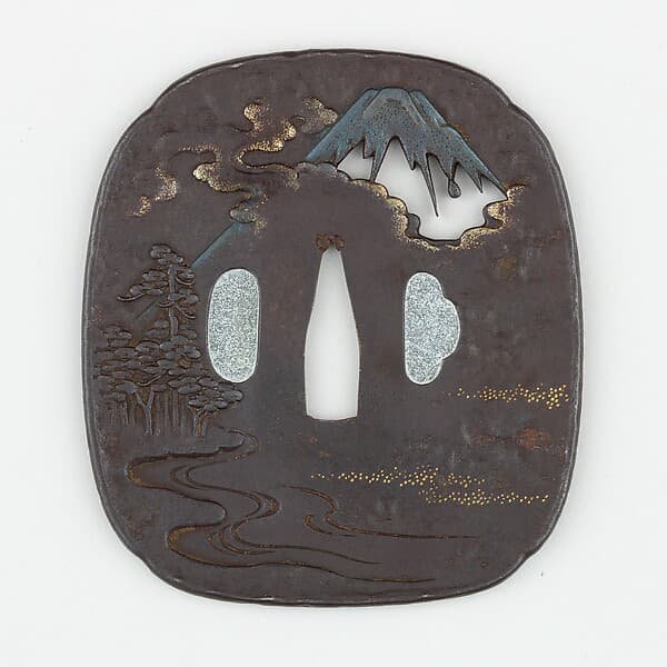 Sword Guard (Tsuba) Depicting The Pine Grove at Miho (三保松原図鐔)