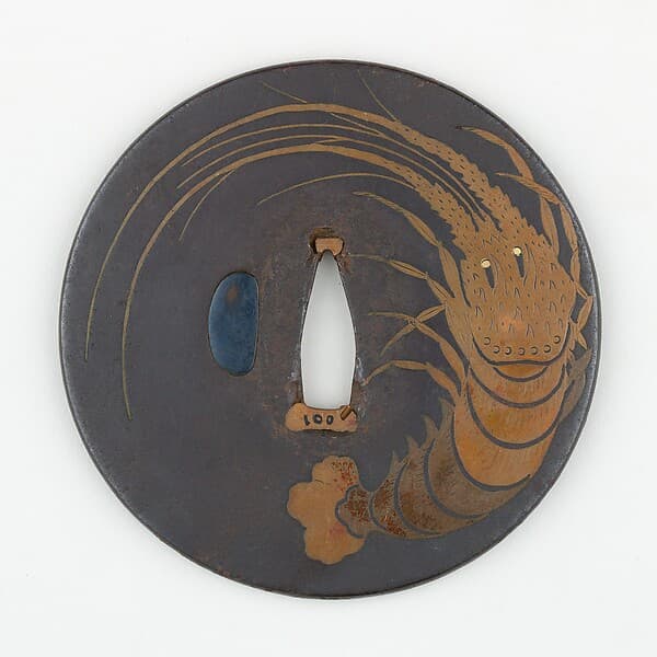 Sword Guard (Tsuba) Depicting Prawn (海老図鐔)