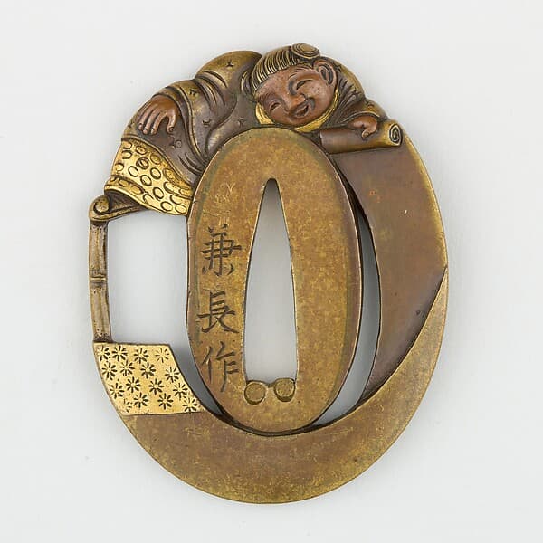 Sword Guard (Tsuba) Depicting Hanshan and Shide (寒山拾得図鐔)