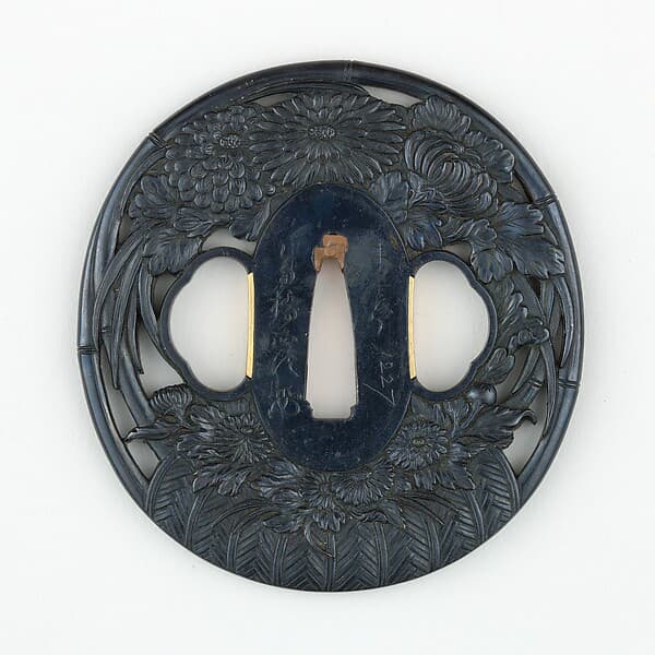 Sword guard (Tsuba) with Flower Basket Motif (花籠図鐔)