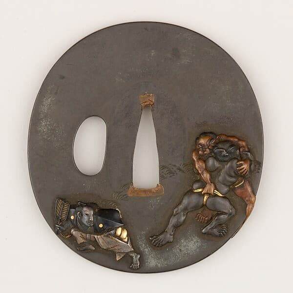 Sword guard (Tsuba) With Sumō Wrestling Motif (相撲図鐔)
