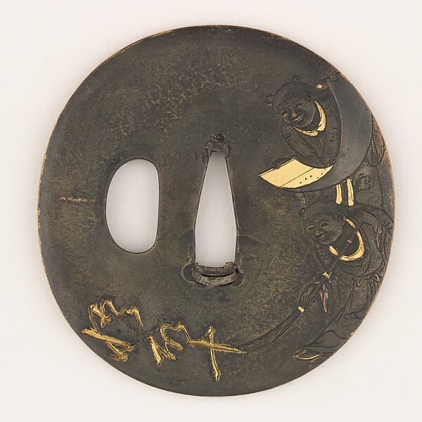 Sword guard (Tsuba) Depicting Hanshan and Shide (寒山拾得図鐔)
