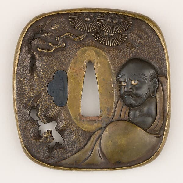 Sword guard (Tsuba) Depicting Bodhidharma Facing a Wall (面壁達磨図鐔)