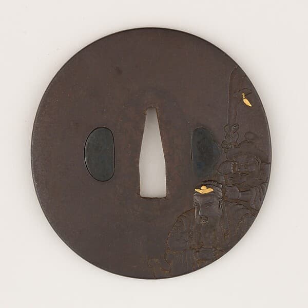 Sword guard (Tsuba) Depicting Zhūgě Liàng and Guān Yǔ (孔明・関羽図鐔)