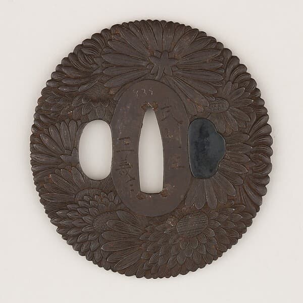 Sword guard (Tsuba) With Chrysanthemum Motif (菊花図鐔), by Masayoshi