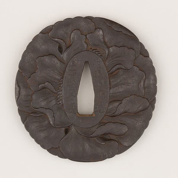 Sword guard (Tsuba) With Peony Motif (牡丹図鐔), by Takehara Tomomasa