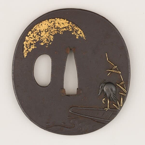 Sword Guard (Tsuba) Depicting Heron on Boat (一路平安図鐔), by Shōzui