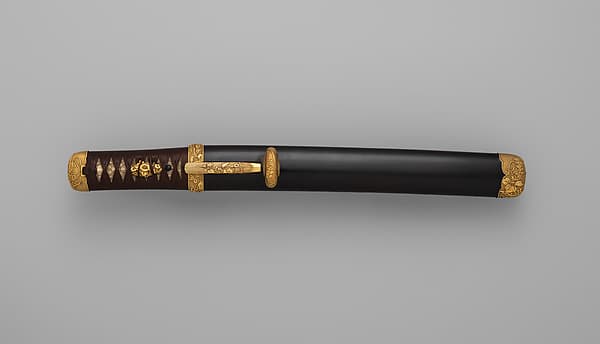 金魚子地秋草図金具合口拵・付銀刀 Blade and Mounting for a Dagger (Tantō), by 宮田信清 Miyata Nobukiyo