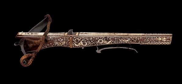 Crossbow, Cranequin and Six Crossbow Bolts