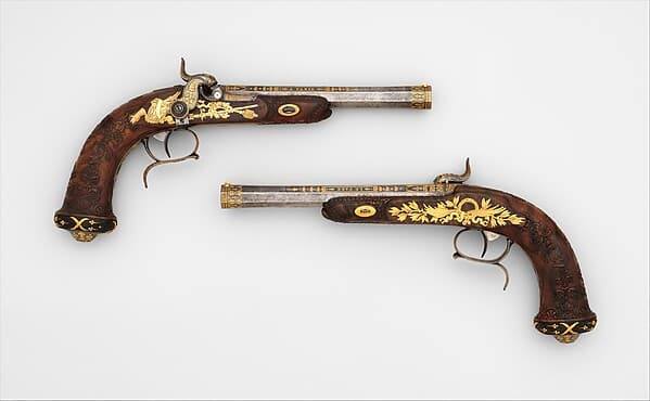 Cased Pair of Percussion Target Pistols with Loading and Cleaning Accessories, Made for Henri Charles Ferdinand Marie Dieudonné d'Artois, Duke of Bordeaux, Count of Chambord (1820–1883), by Jean André Prosper Henri Le Page