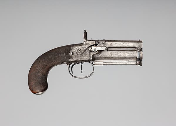 Forsyth Patent Second Model Sliding Primer Over-and-Under Pistol with Case and Accessories, by Alexander John Forsyth