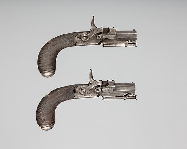 Pair of Forsyth Patent Third Model Sliding Primer Pistols, by Alexander John Forsyth