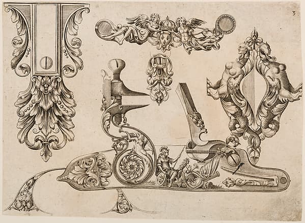 Plate Three from Plusieurs Models des plus nouuelles manieres qui sont en usage en l'Art de Arquebuzerie, by C. Jacquinet