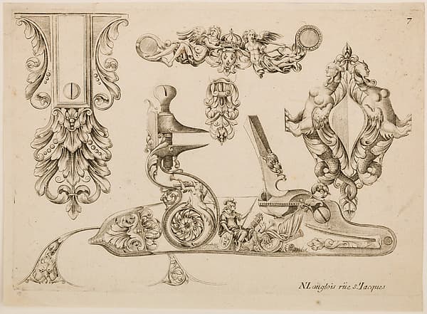 Plate Seven from Plusieurs Models des plus nouuelles manieres qui sont en usage en l'Art de Arquebuzerie, by C. Jacquinet