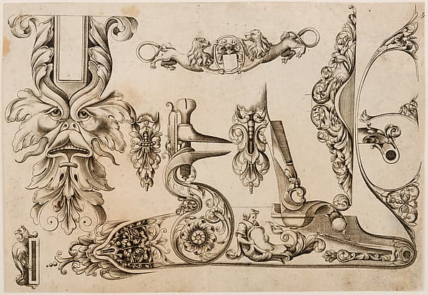 Plate Nine from Plusieurs Models des plus nouuelles manieres qui sont en usage en l'Art de Arquebuzerie, by C. Jacquinet
