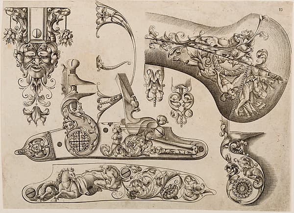 Plate Ten from Plusieurs Models des plus nouuelles manieres qui sont en usage en l'Art de Arquebuzerie, by C. Jacquinet