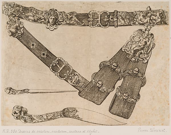 Design for a Sword-belt, Knife, and Stylus, by Pierre Woeiriot de Bouzey II