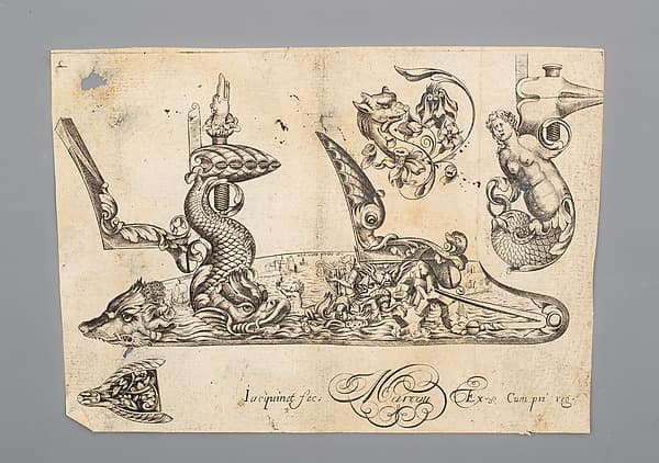 Engraving of Firearms Ornament from the Pattern Book Plusieurs pieces de l'arquebuzerie / recueillies et inventeés par Francois Marcou, by C. Jacquinet