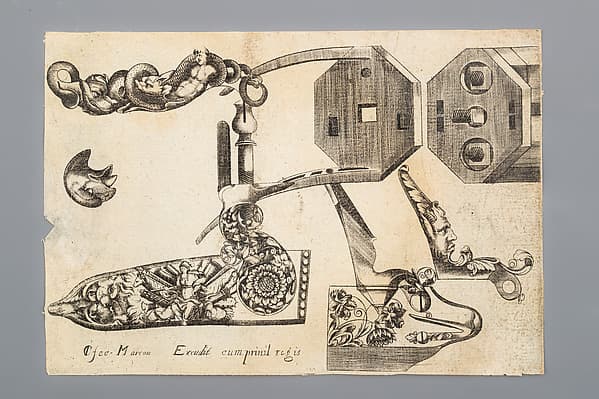 Engraving of Firearms Ornament from the Pattern Book Plusieurs pieces de l'arquebuzerie / recueillies et inventeés par Francois Marcou, by C. Jacquinet