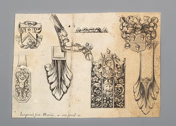 Engraving of Firearms Ornament from the Pattern Book Plusieurs pieces de l'arquebuzerie / recueillies et inventeés par Francois Marcou, by C. Jacquinet
