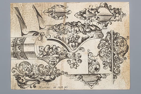 Engraving of Firearms Ornament from the Pattern Book Plusieurs pieces de l'arquebuzerie / recueillies et inventeés par Francois Marcou, by C. Jacquinet