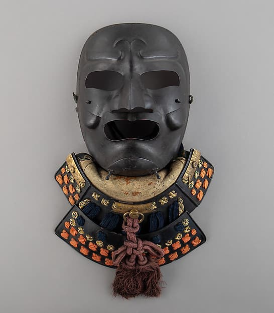 Full Mask (Sōmen) depicting Crow-nosed Goblin (Tenqu) with Gorget