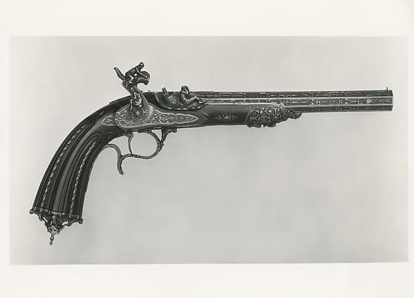 Percussion Pistol with Case, by Alfred Gauvain