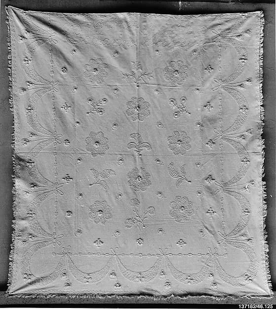 Embroidered whitework coverlet, by Catharine Woolsey
