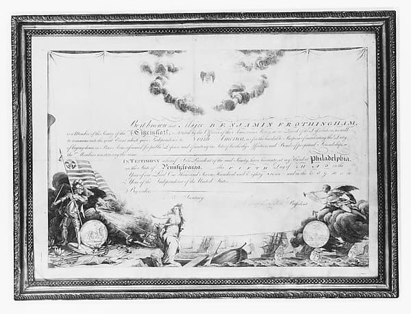 Membership Certificate of the Society of the Cincinnati, by Aug. L. Belle