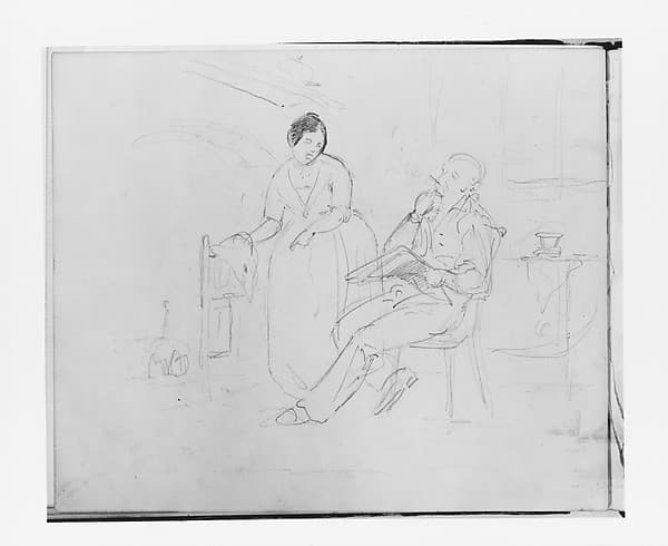 Interior Scene with Man Smoking and Woman Pointing (from Sketchbook), by Francis William Edmonds