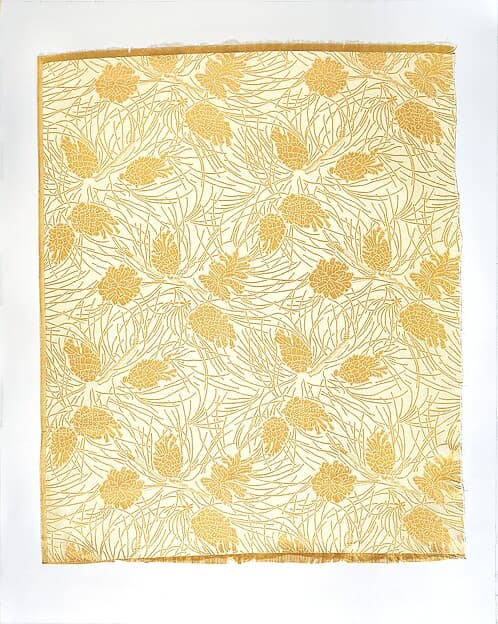 Pinecones-and-needles textile, by Associated Artists