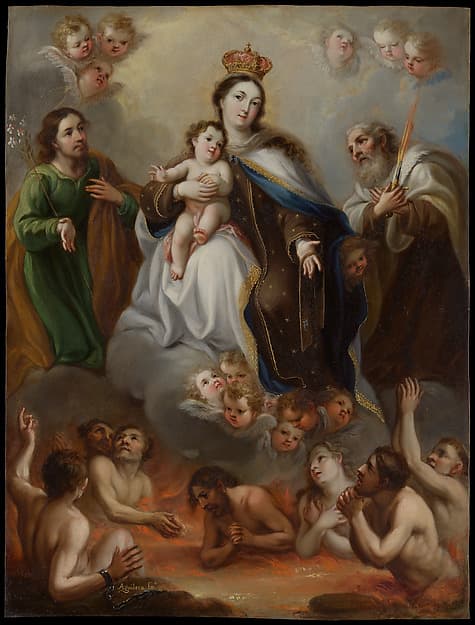 The Virgin of Carmen and the Souls of Purgatory with St. Joseph and the Prophet Elijah, by Juan Francisco de Aguilera