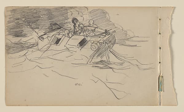 Distressed Boat (Sketch for "The Gulf Stream") (recto); Floor Plan Diagram; Elevation of a domestic residence (verso), by Winslow Homer