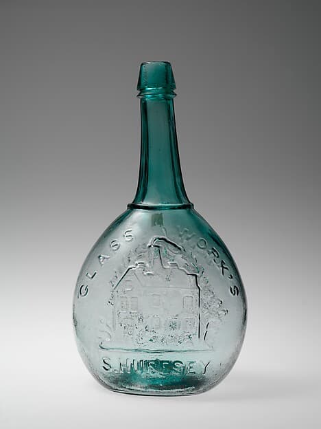 Figured bottle, by Isabella Glass Works/ New Brooklyn Glass Works
